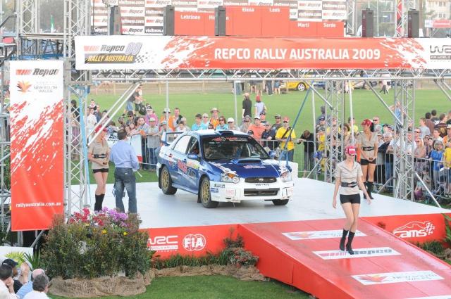 Matt and Claire crossing the finish line at Repco Rally Australia